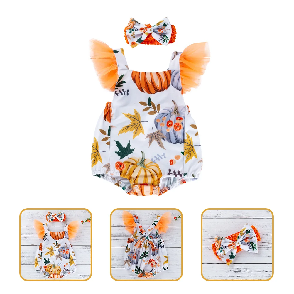 Halloween Baby Outfit Infant Girl Romper Jumpsuit Outfits Short Sleeve Pumpkin for Toddler