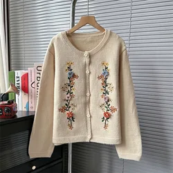 New Autumn Winter Design Minority Hook Flower Knit Cardigan Reduction Leisure High-end Embroidered Soft Sticky Top Women