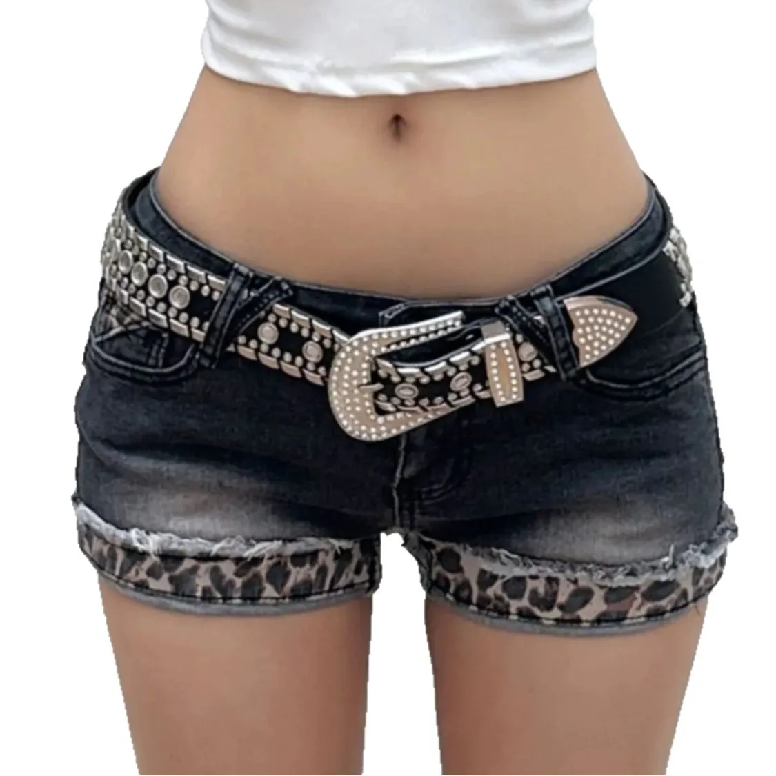 Low Waist Washed Finish Shorts Low Rise Commuter Style with No Stretch Straight Leg Summer Elegant Commuter Women Shorts