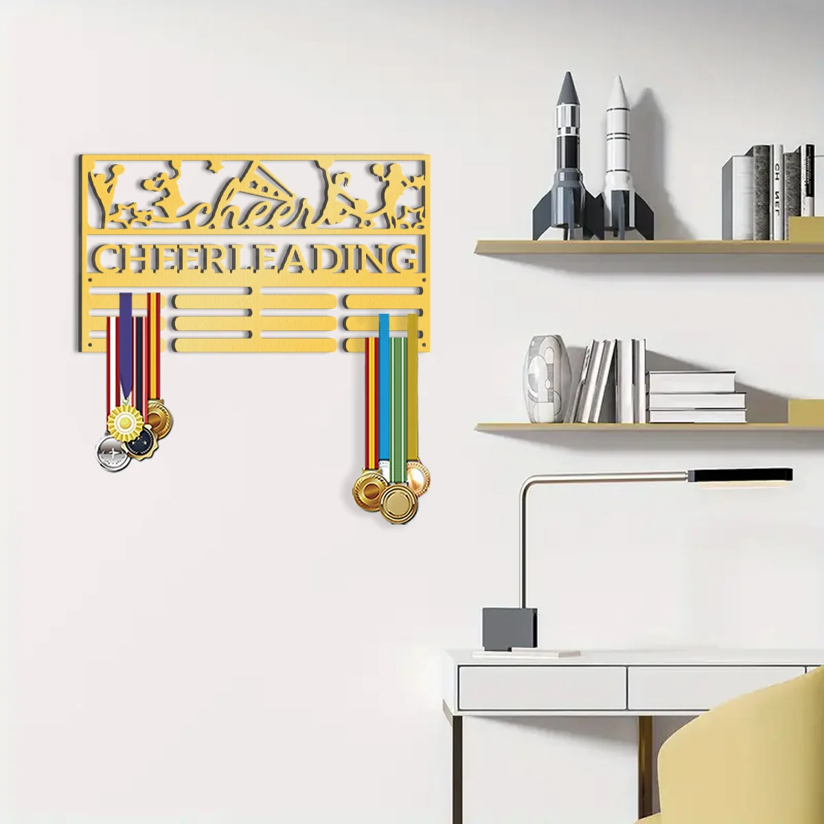 1 brilliant personalized customization cheerleader Large capacity medal display rack with 50 customizable names, wall mounted m view 4