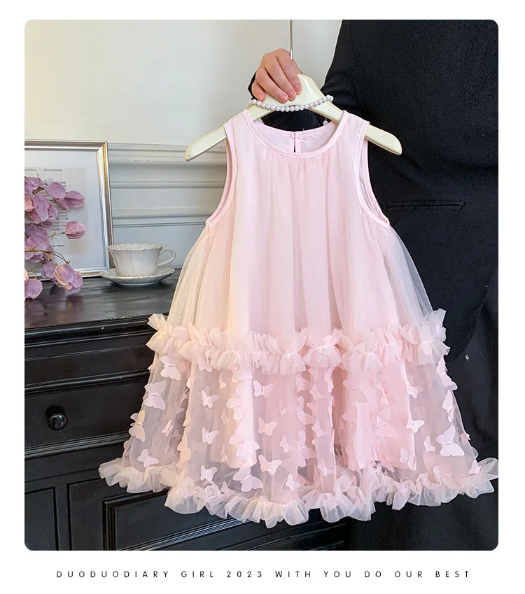 

Новое летнее платье-слинг с бабочками для девочек, модные детские праздничные платья для принцесс, размеры 2-6 лет