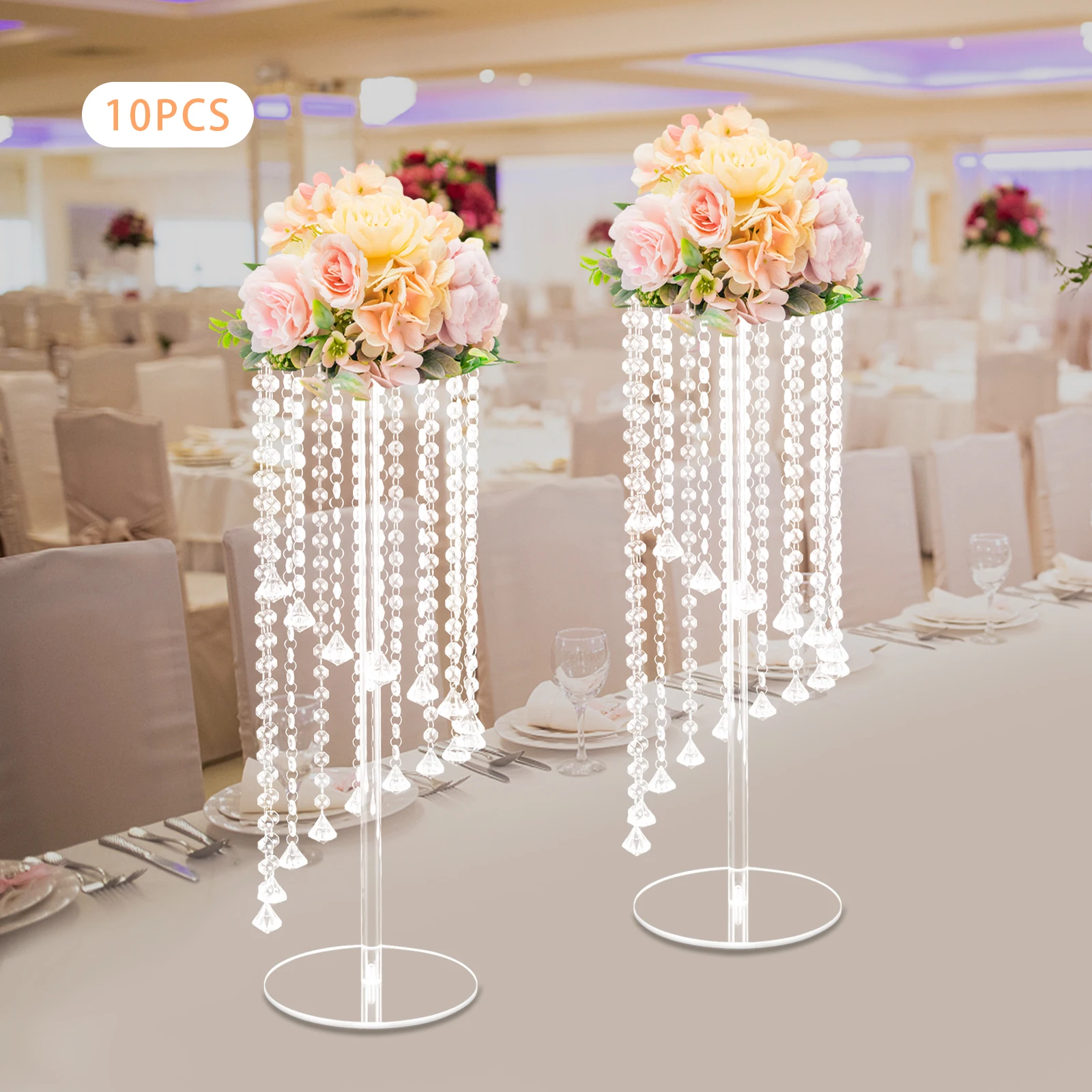 

10Pcs Acrylic Crystal Vase Stands 60cm Height Wedding Party Centerpiece Decor Modern Table Display
