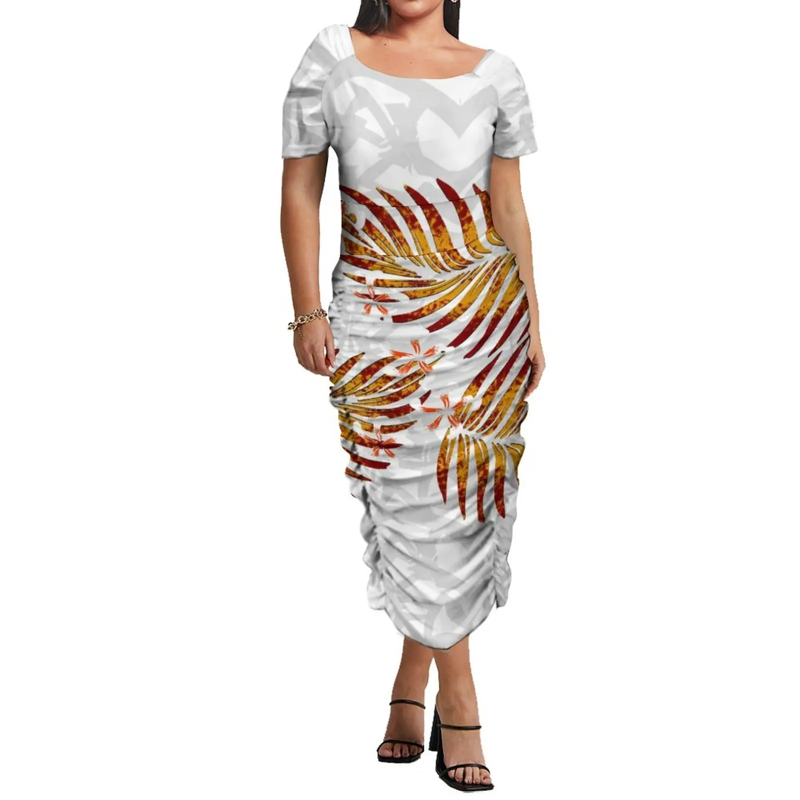 Tattoo Designs Customized On Demand Feature Ruffle Sleeve Dress Polynesian Traditional Tribe Short Dresses For Evening 1 MOQ