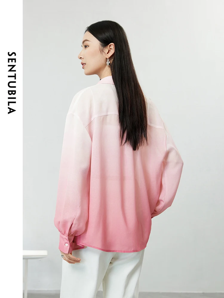 SENTUBILA Gradient Pink Women Shirts 2024 Spring Fashion Button Up Shirts & Blouses Casual Loose Long Sleeve Tops 141C53411