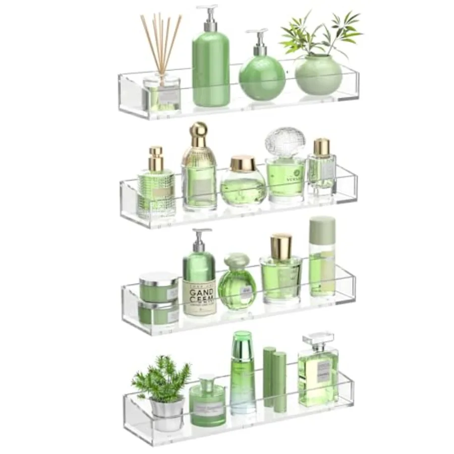 

Акриловые настенные полки 15 дюймов, прозрачные акриловые полки для ванной комнаты с двумя вариантами монтажа, экономия пространства, подвесные