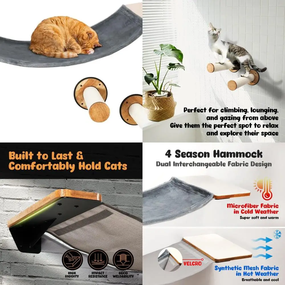 

Настенная мебель для кошек, настенная полка для кошек-гамаков с двумя ступеньками, полки для лазанья для кошек и окуней и шезлонгом с металлическим каркасом