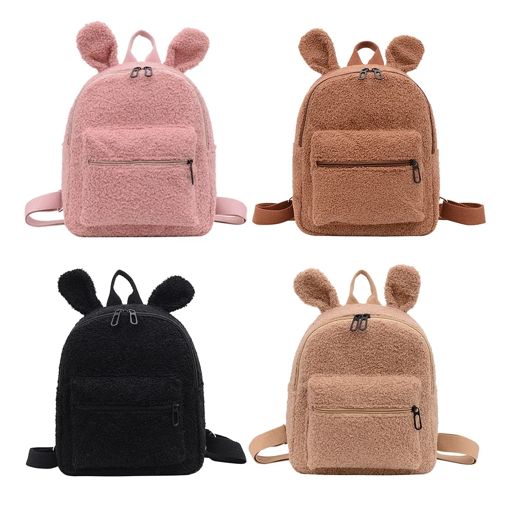 Kids Toddler Plush Backpack Cute Bunny Ear Kindergarten School Bag Winter Warm Fleece Daypack Outdoor Travel Bag for Boys Girls