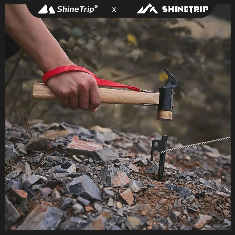 

ShineTrip-Camping hammer, outdoor camping hammer with wooden handle, tent canopy nail puller, ground nail knocker