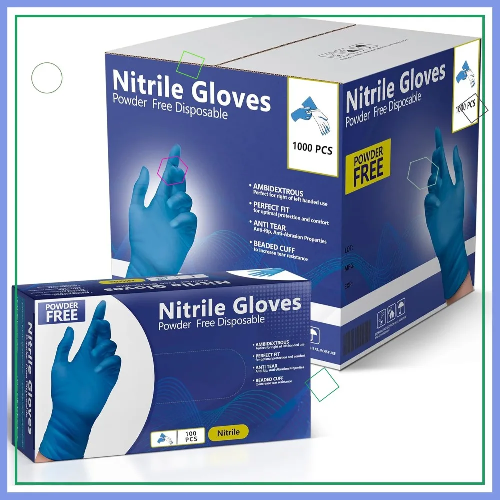 

Nitrile Gloves, Disposable Gloves, Comfortable, Powder Free, Latex Free | 100-1000 Gloves for Home and Work Use