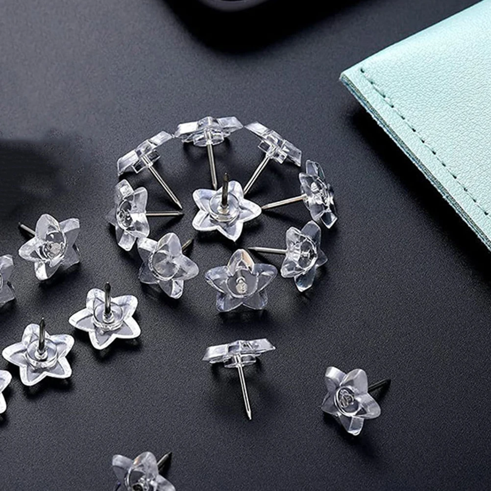 

50 Pcs Five-pointed Star Thumbtack Flat Tacks Magnet Clear for Walls Push Pins Hanging Pentagram