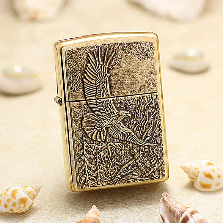 

Genuine Zippo oil lighter copper windproof Golden drawing eagle Kerosene lighters Gift with anti-counterfeiting code