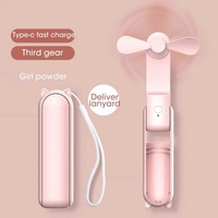 Portable Mini Fan 2000mAh USB Rechargeable 3 Speed Handheld Foldable Fan Hand Held Small Pocket Travel Fan with Handy Power Bank