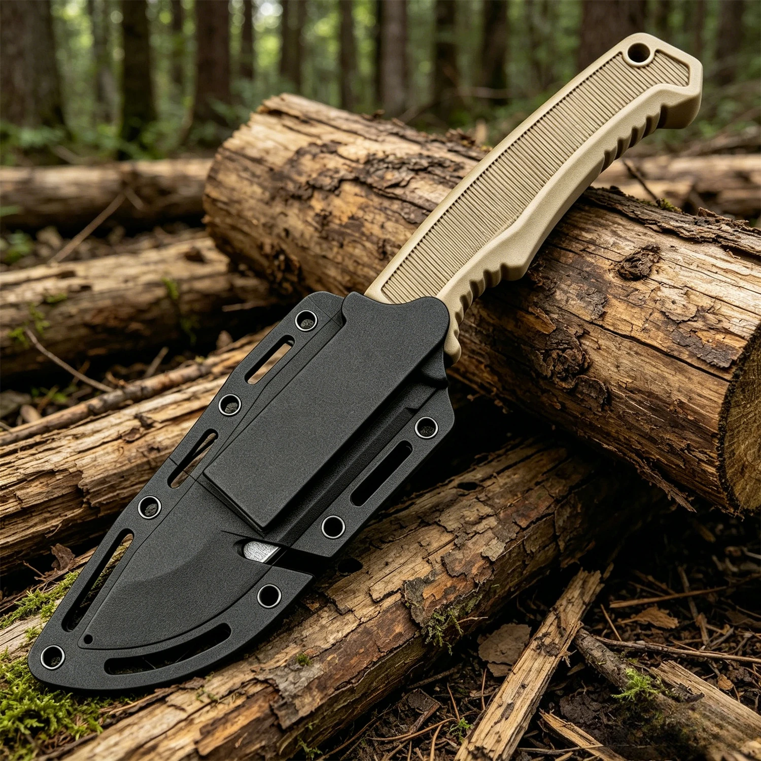 Sturdy Outdoor Fixed Blade Knife 7Cr13MoV Steel Blade Wear-resistant Nylon Fiber Grip Protective Sheath for Men Daily Use