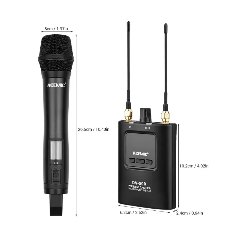 UHF Wireless Microphone System with Handheld Dynamic Microphone Receiver for Camera Vlog Recording Interview
