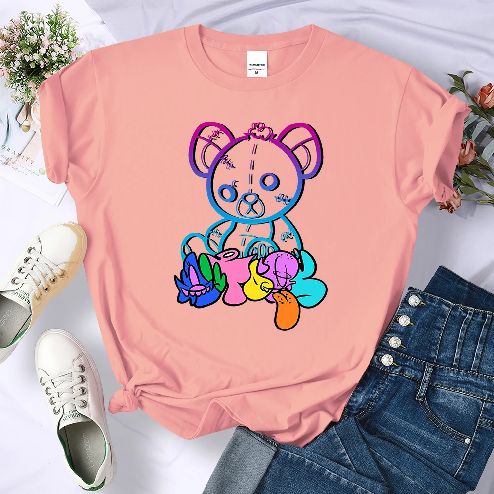 Kawaii Muppets Bear Sit Here Cartoons Tshirt Women Soft Street Hip Hop Short Sleeve Sport Cool Tee Clothes Summer Casual Tshirts