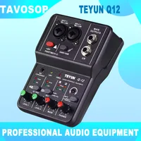 TEYUN Q12 Interfaz de Audio Profesional Portátil de 2 Canales, Consola de Tarjeta de Sonido Mini USB MIXER para Grabación de Guitarra, Estudio y Canto