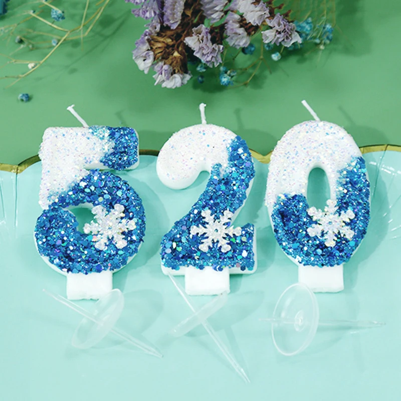 1 قطعة شموع عيد ميلاد الأميرة 0-9 عدد شمعة الكعكة بريق الأزرق الأبيض كعكة توبر الاطفال حفلة عيد ميلاد الذكرى احتفال ديكور #4