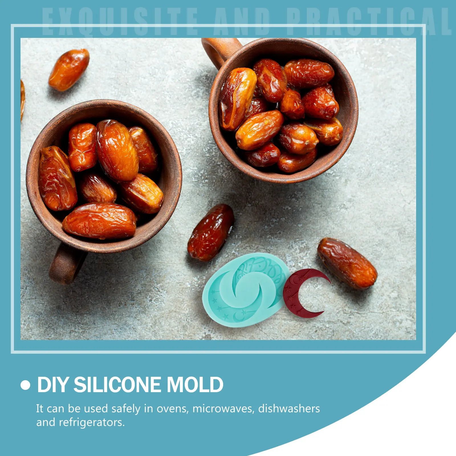 Eid Mubarak Cookie Mold Ramadan Islamic Biscuit Silicone DIY Tool Safe Oven Microwave Dishwasher Refrigerator Cookie Mold