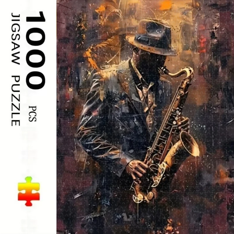 1000 Pcs Abstract Jazz Saxophone Puzzle Home Decor Adults Puzzle Games Family Fun Floor Puzzles Educational Toys for Kids