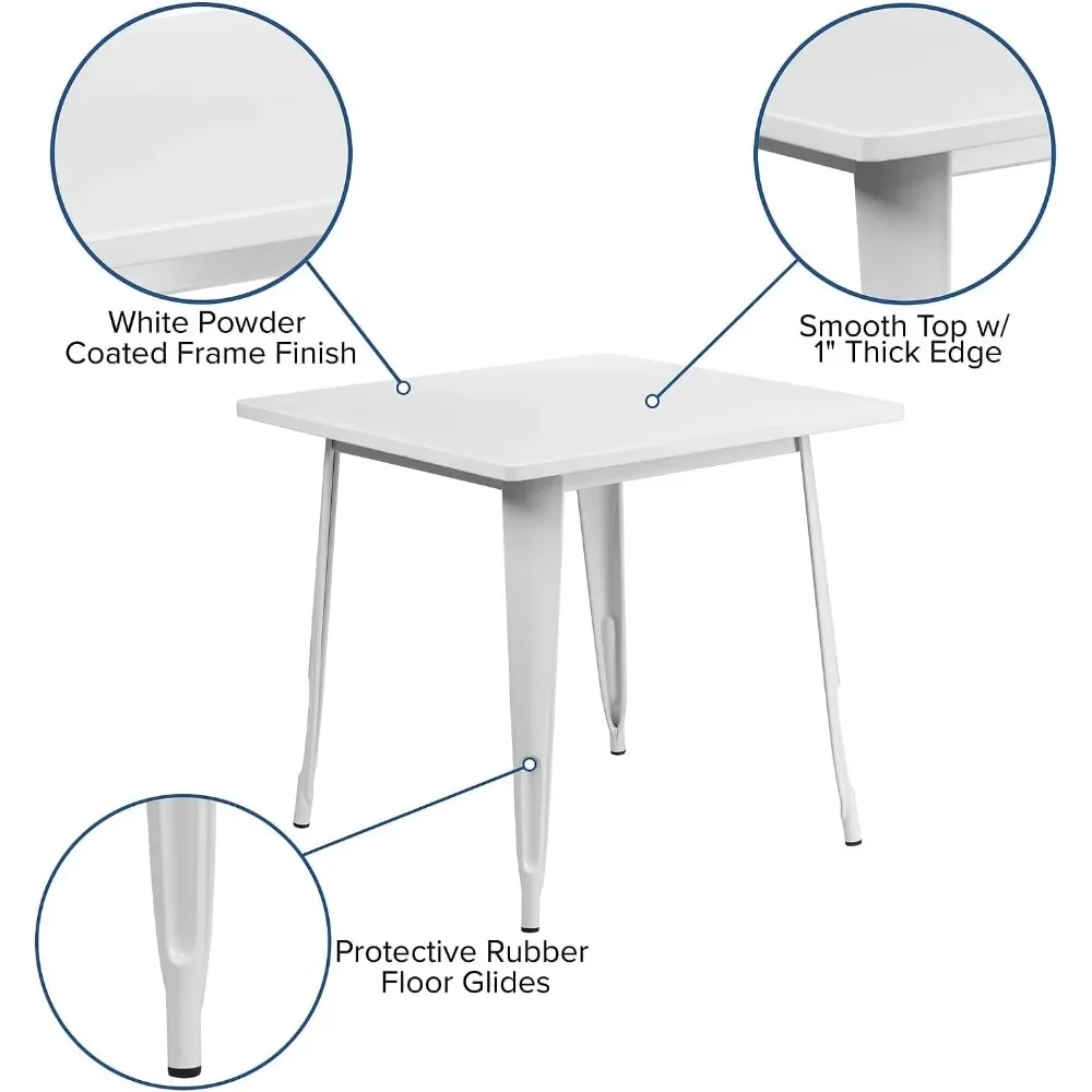 Mesa cuadrada para interiores y exteriores de metal blanco de grado comercial Felix de 31,5" |