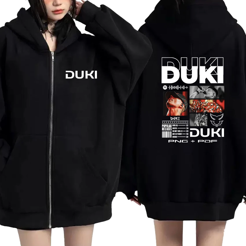 

Hot Fashion Singer DUKI Music Albums Graphic Double Sided Print Zipper Hoodie Autumn Winter Men Women Fleece Sweatshirts Unisex