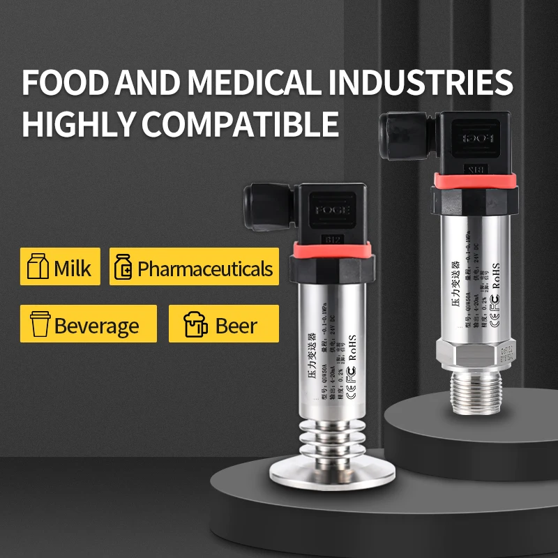 50.5 Tri-Clamp Sanitary Flush Diaphragm Pressure Sensor 4-20mA 0-10V RS485 Food Grade 120 Degree Hygienic Pressure Transmitter