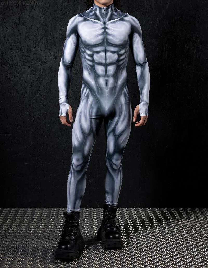 Mannen coole zwarte jumpsuit cyberpunk romper halloween carnaval partij cosplay steampunk kostuum partij vechter elastische bodysuit