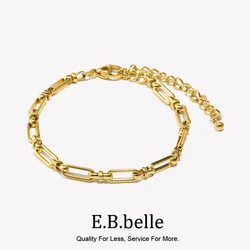 E.B.belle Minimalist Paper Clip Cross Buckle Bracelet 316L Stainless Steel Accessories 14K Gold Plated Bracelets for Women