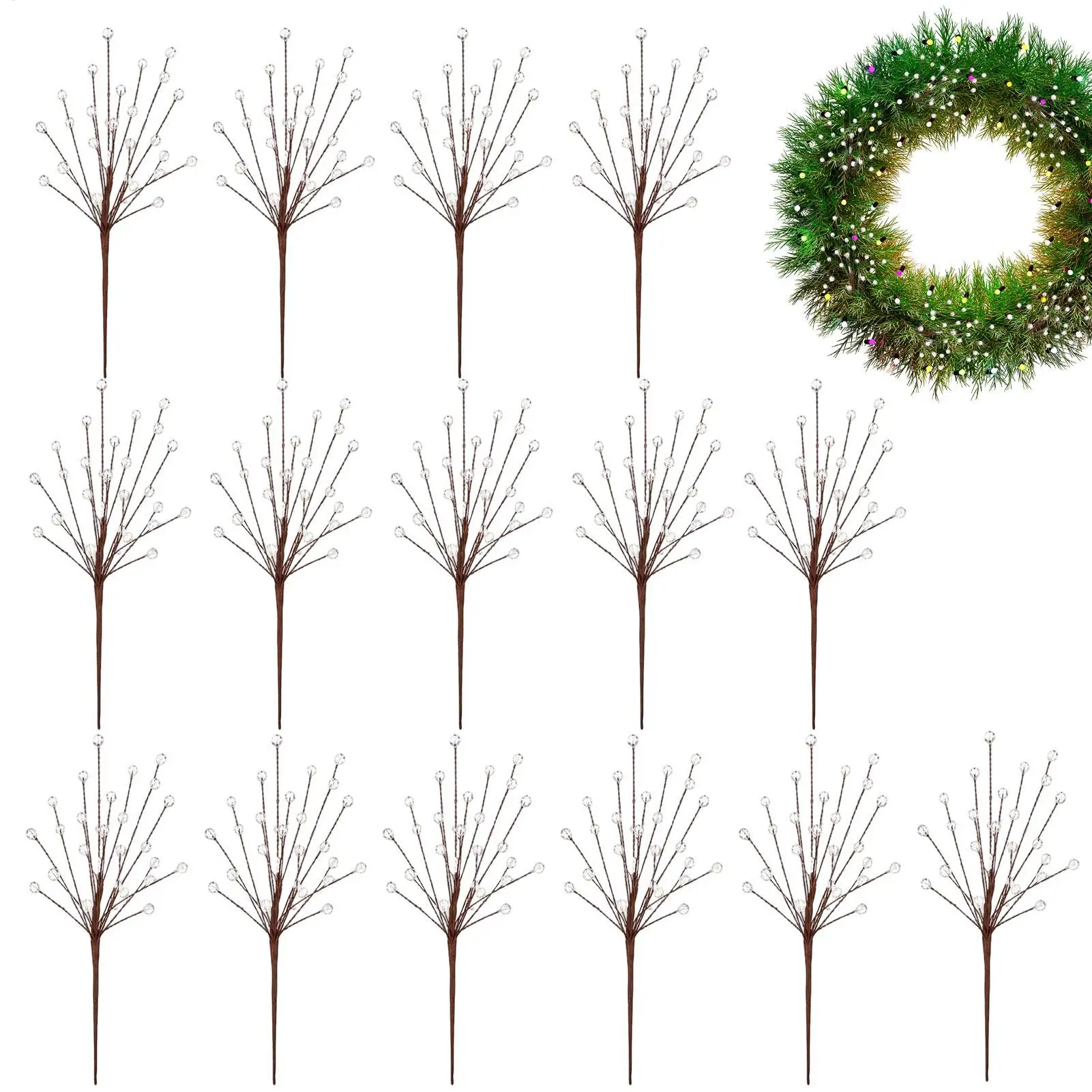 Crystal Stems for Christmas Tree 15 Pieces 11.8 Inch Shiny Clear Acrylic Christmas Crystal Branches Decoration for Wreaths