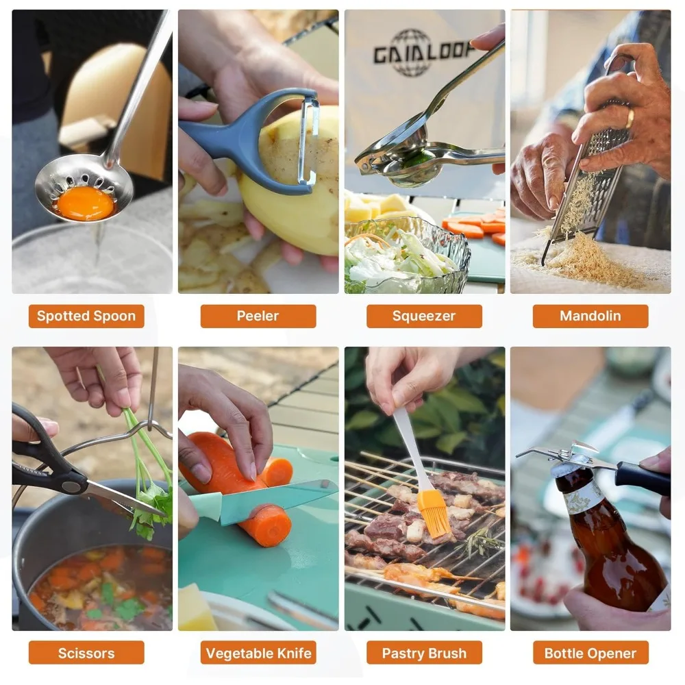 مجموعة أدوات الطبخ للتخييم، أدوات المطابخ الشوية، أعواد المطبخ الدوارة، أعواد تحميص الخطمي، شوك الشواء، تخييم RV محمول