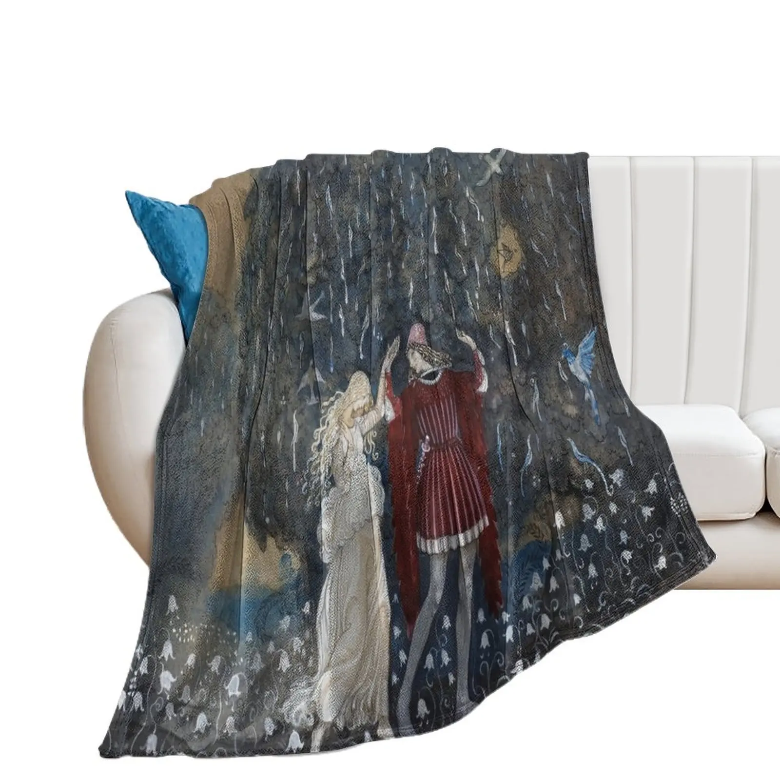 

LENA DANCES WITH THE KNIGHT AMONG BIRDS AND FLOWERS Swedish Fairy Tale Throw Blanket Thermal Furry Blankets