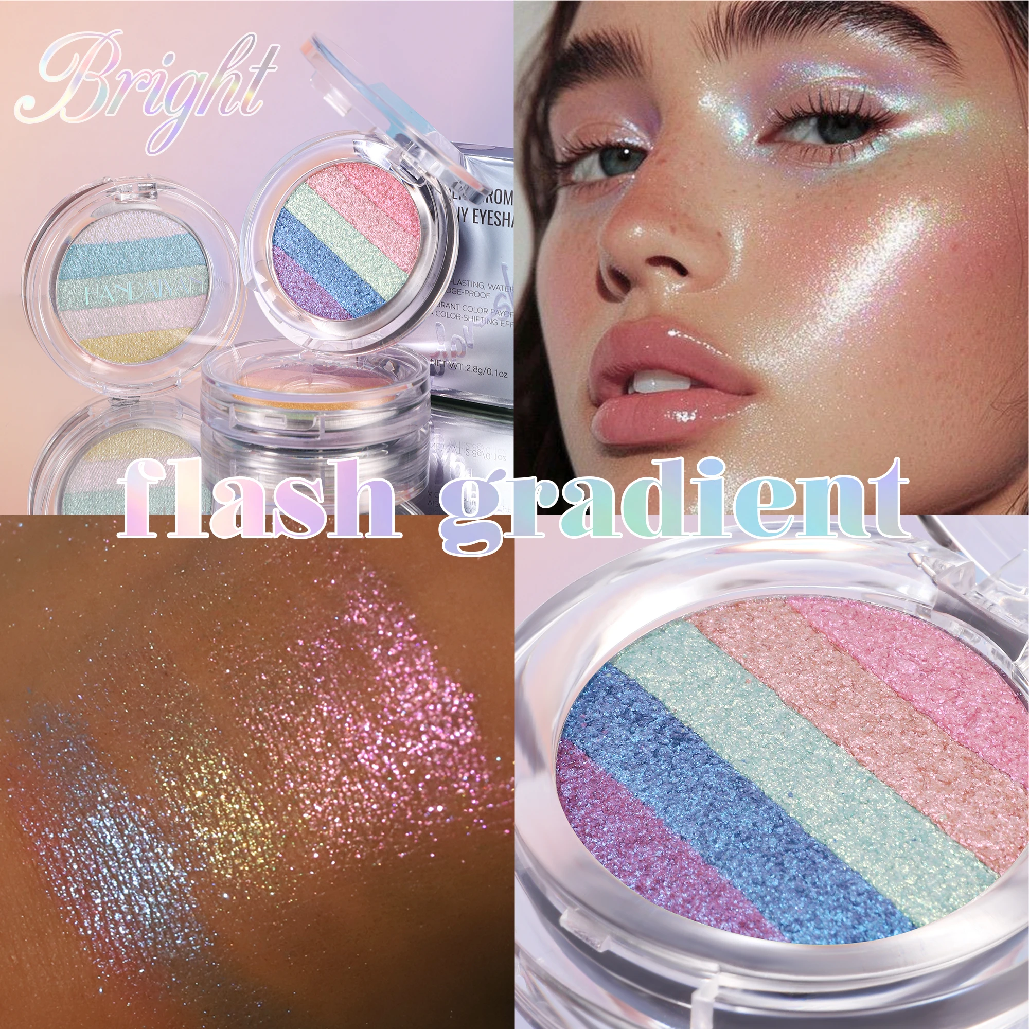 HANDAIYAN 3-Color Chameleon Pearl Shimmer Eye Shadow High-Pigment Glow، ظلال عيون فلورية صغيرة لامعة