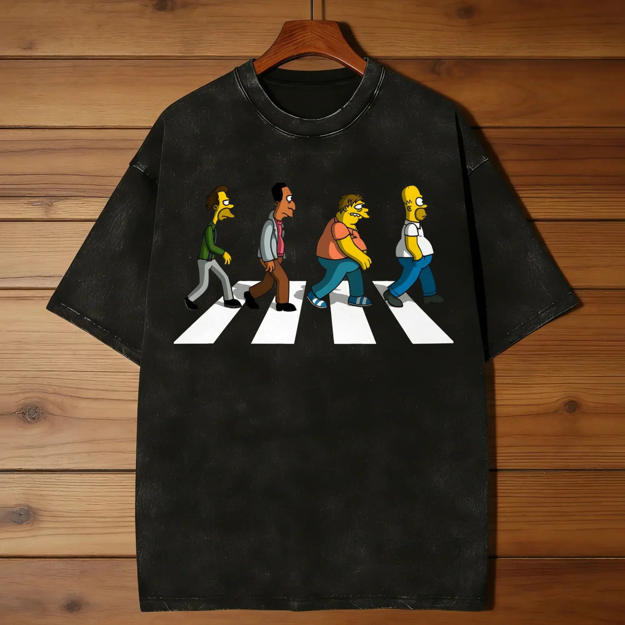 Awesome Simpsons Bar Abbey Road T-Shirts for Men Crew Neck Pure Cotton Washed T Shirt  Short Sleeve Tee Shirt Plus Size Tops