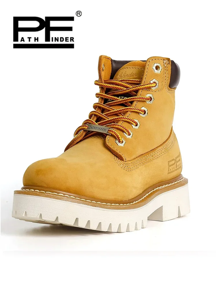 Fashion Men's Genuine Leather Motorcycle Boots Outdoor Non-slip Wear-resistant Tooling Boots Warm Winter Mid-calf Boots Women