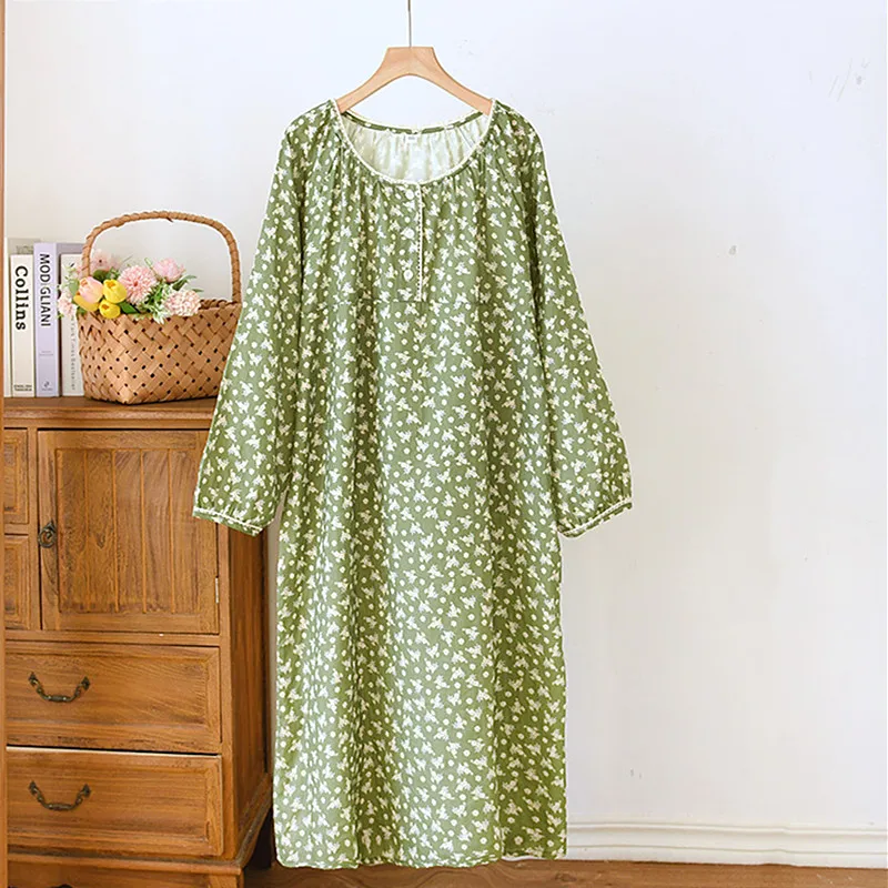 

Loose Printed 100% Cotton Night Dress Woman Knit Spring Autumn Home Wear Nightgowns Casual Ladies Nightshirt Vestido Mujer