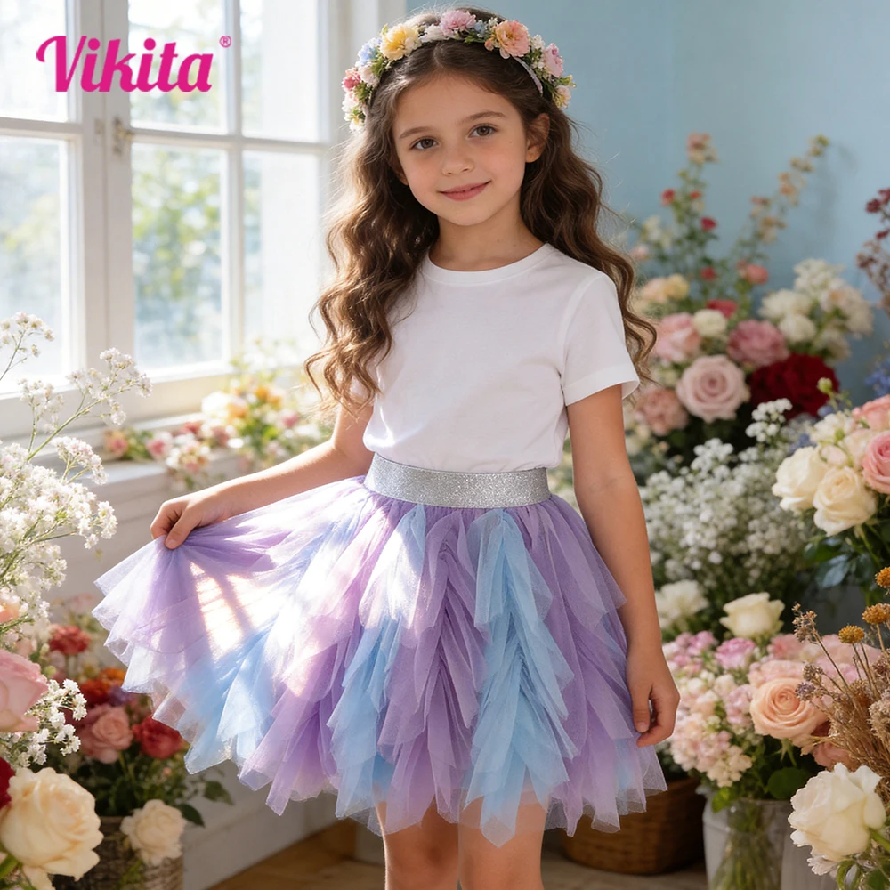 

VIKITA Girls Purple Skirts Kids Mesh Elastic Tulle Tutu Princess Mini Skirt Toddlers Birthday Party Dance Ballet Skirt Costumes