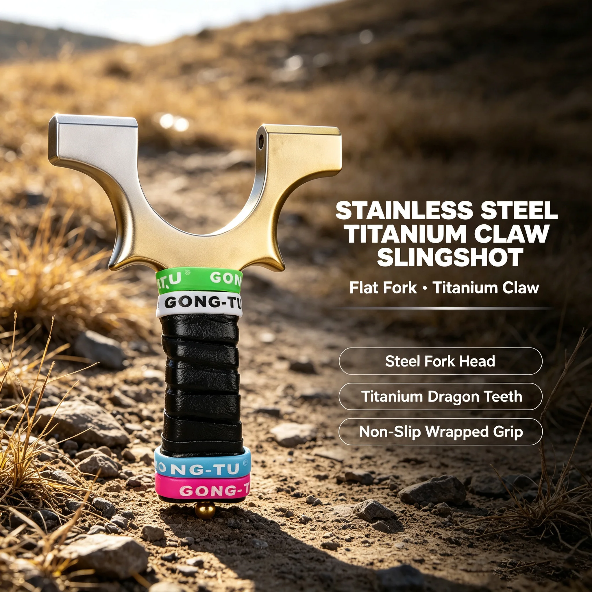 Stainless Steel Slingshot Wide Fork Wrapped Grip Outdoor Target Precision Practice Gear