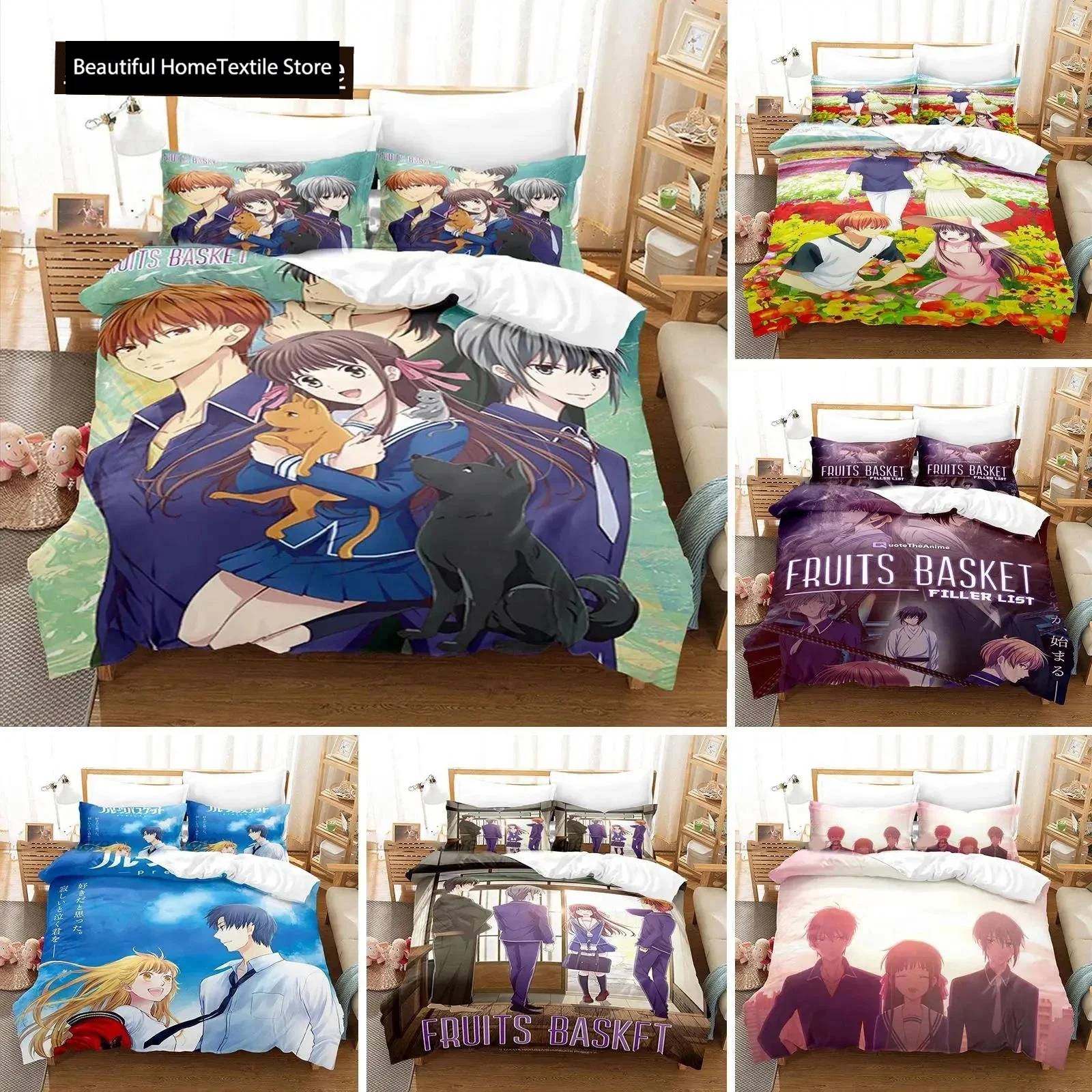 

Anime Fruits Basket Bedding Set Duvet Cover Bedroom Comforter Covers Single Twin King Size Quilt Cover Home Textile