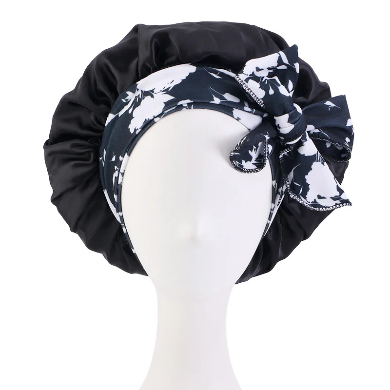 Bonnet en satin élastique avec ruban pour femme, bonnet de sommeil simulé, bonnet cosmétique, bonnet pour cheveux, adapté à une utilisation DSilva, 1PC