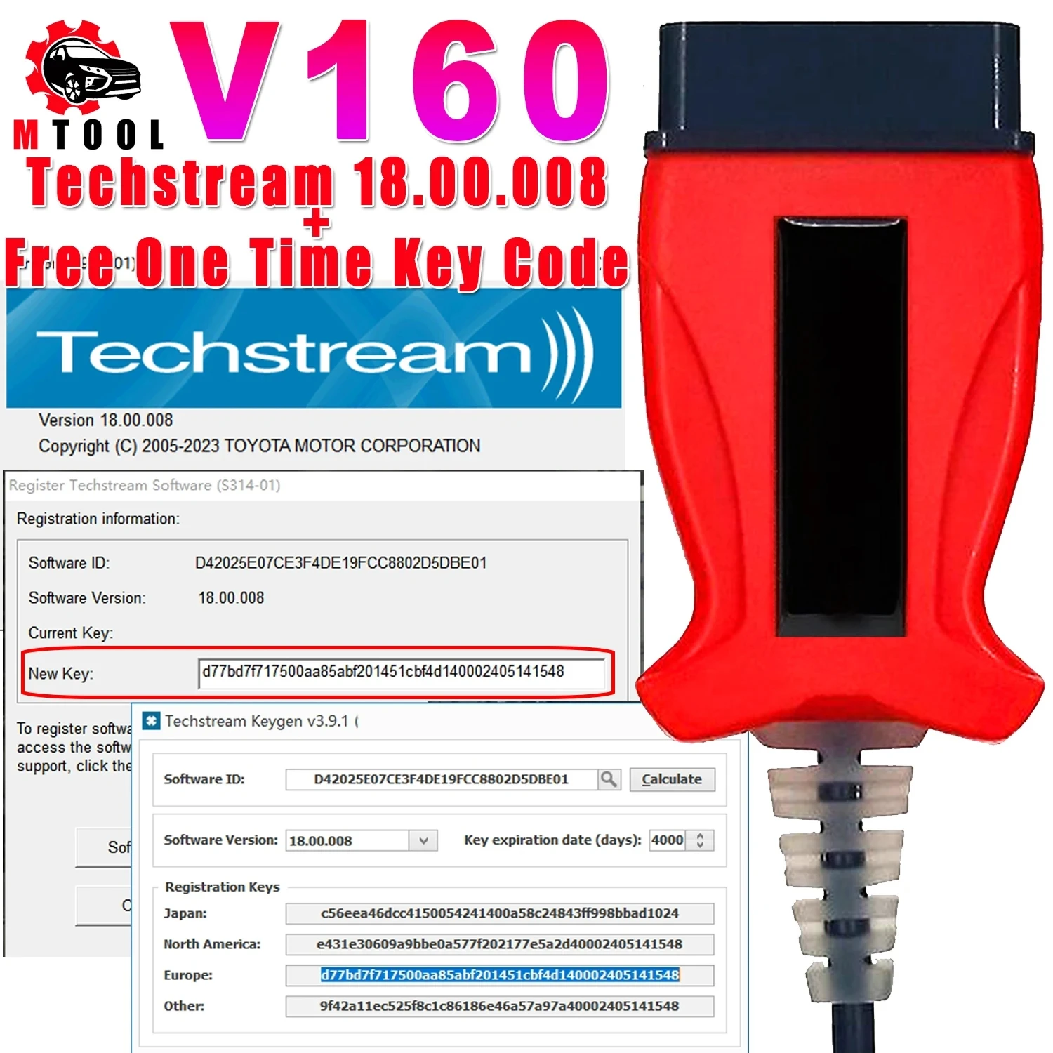 Techstream 18.00.008 bir kez anahtar kodu ile ücretsiz V160 Toyota TIS için Fit için Vida 2014D OBD kablo SDD V164 PRO için Toyota/Lexus