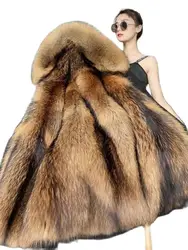 Medium Long Fur Coat 2023 Winter Removable Liner Faux Raccoon Fur Coat for Women Loose Female Large Fur Collar with Fur Collar