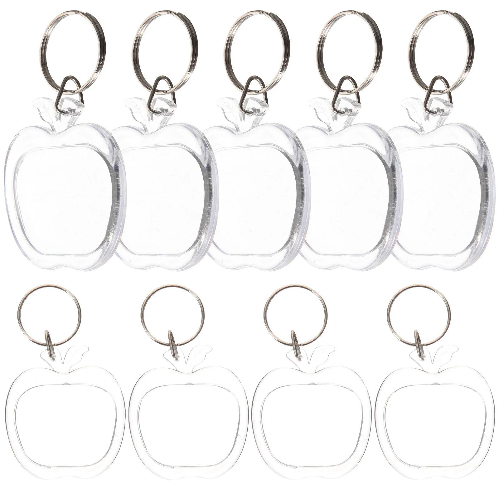 10 Pcs Shell Keychain Acrylic Photo Frames Handbag Charm Keyring Apples Shaped Clear Rings Fob Accessories