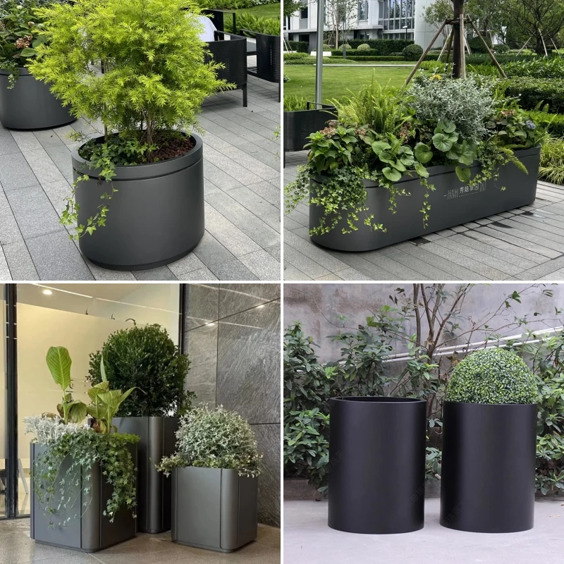 Stainless Steel round Flower Box Combination Outdoor Commercial Metal Slot Garden Container for Potted Plants Street Bed