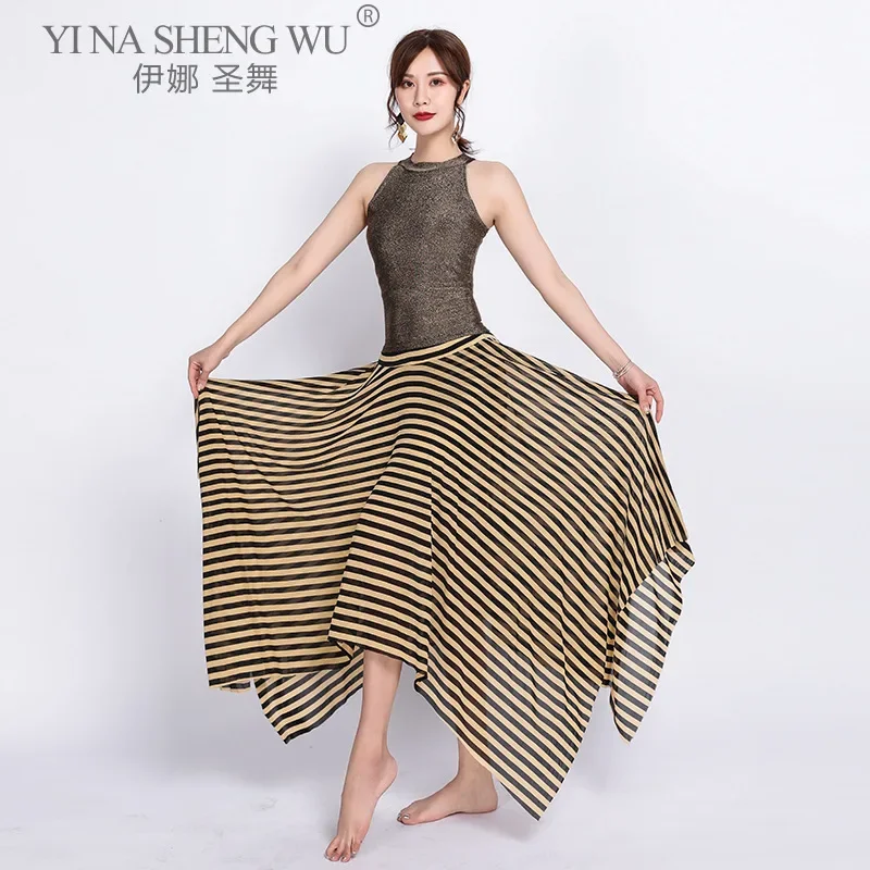 Costumi di danza del ventre da donna Lady Mesh Abito lungo sexy senza maniche Danza del ventre Moda Pratica Abbigliamento Top + Gonna Abito da ballo