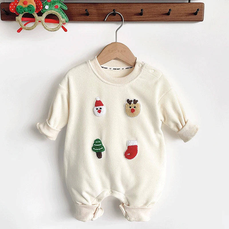 2025 New Year Kids Clothing 0-24M Infant Baby Boys Girls Jumpsuit Long Sleeved Cartoon Print Romper Christmas Children Clothes