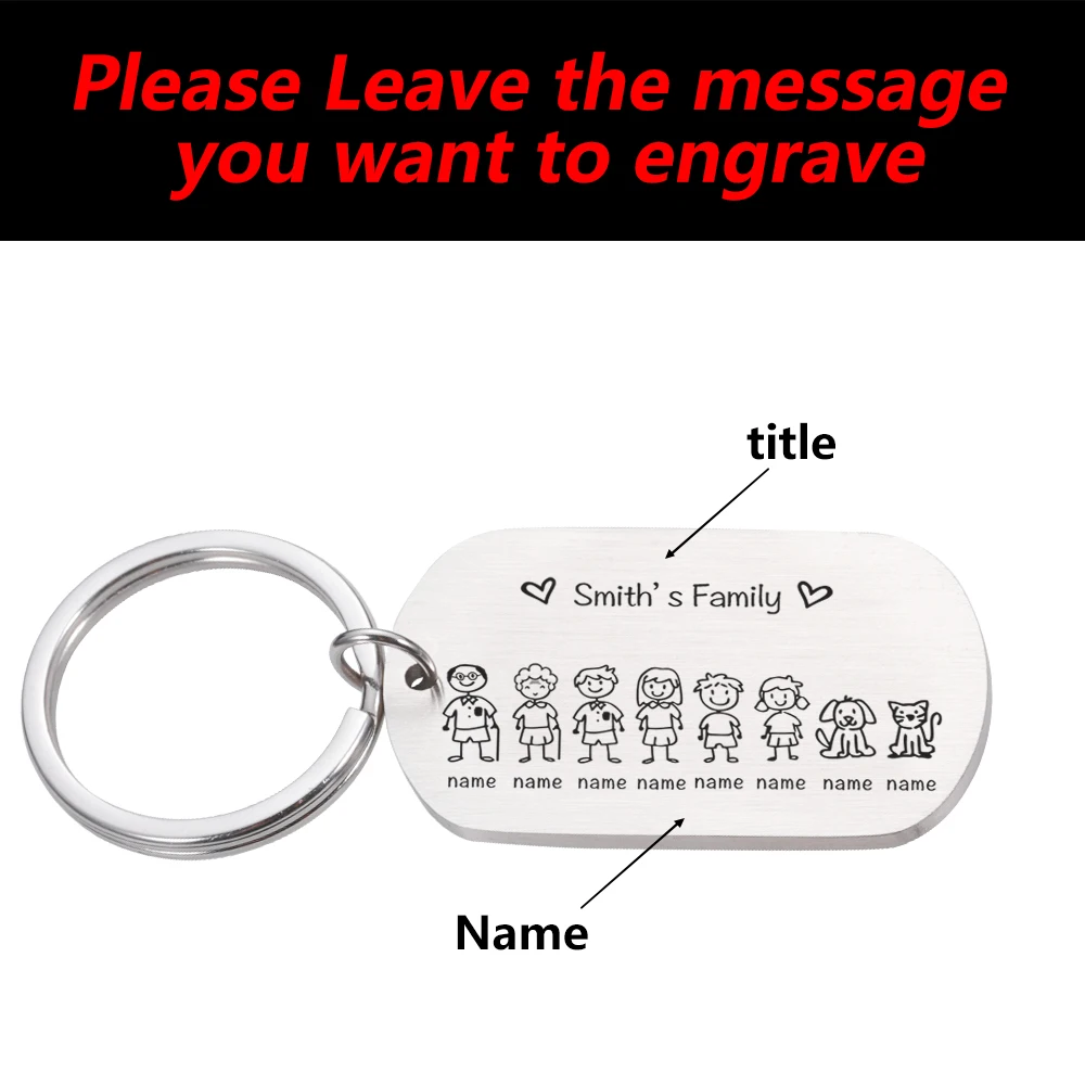 New Love Cute Keychain Engraved Family Name Gifts for Parents Children Present Keyring Bag Charm Families Member Gift Key Chain