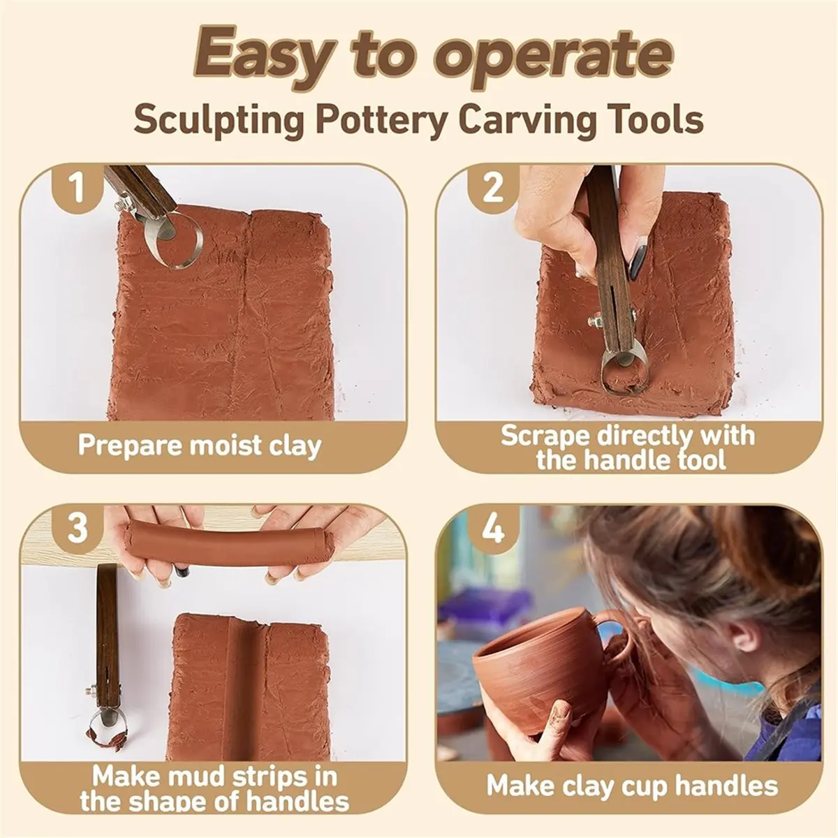 Budget-Friendly-5 Pcs Sculpture Clay Extruder Tool Pottery Carving Pottery Cup Mug Handgrip Clay Cutters