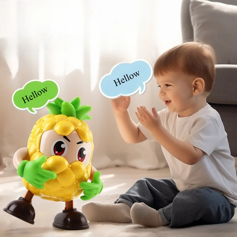 لعبة رقص المشي على شكل أناناس أبل للأطفال مع أضواء وموسيقى لعبة رقص فواكه تفاعلية للأطفال الصغار للغناء والرقص