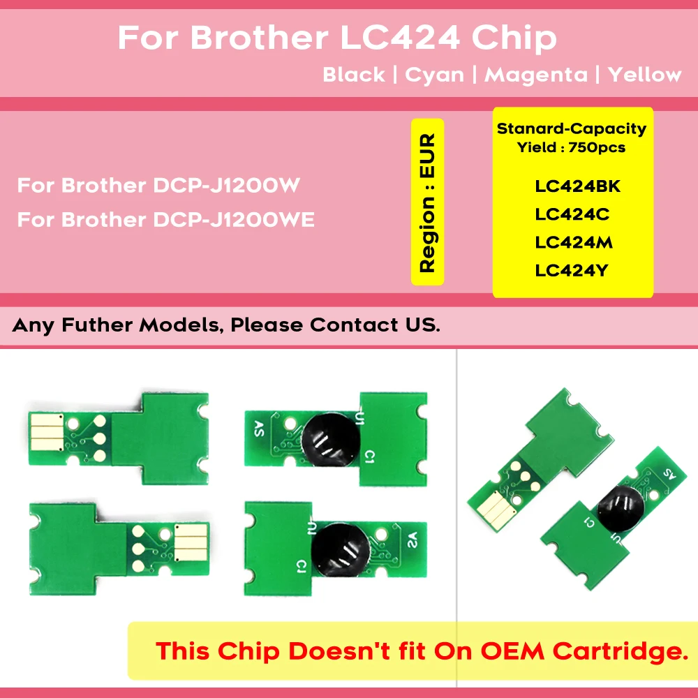 LC424 Replacement Disposable Chip For Brother DCP-J1200W DCP-J1200WE Printers