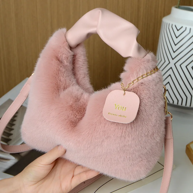 2024 Autumn/Winter New Handheld Plush Premium Rabbit Hair Women's Single Shoulder Crossbody Bag